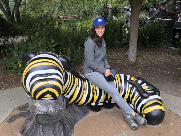Lisa with Monarch Caterpillar Statue