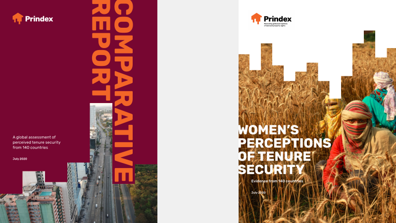 picture of two cover images of reports; first says "COMPARATIVE REPORT" and second says "WOMEN'S PERCEPTIONS OF TENURE SECURITY"